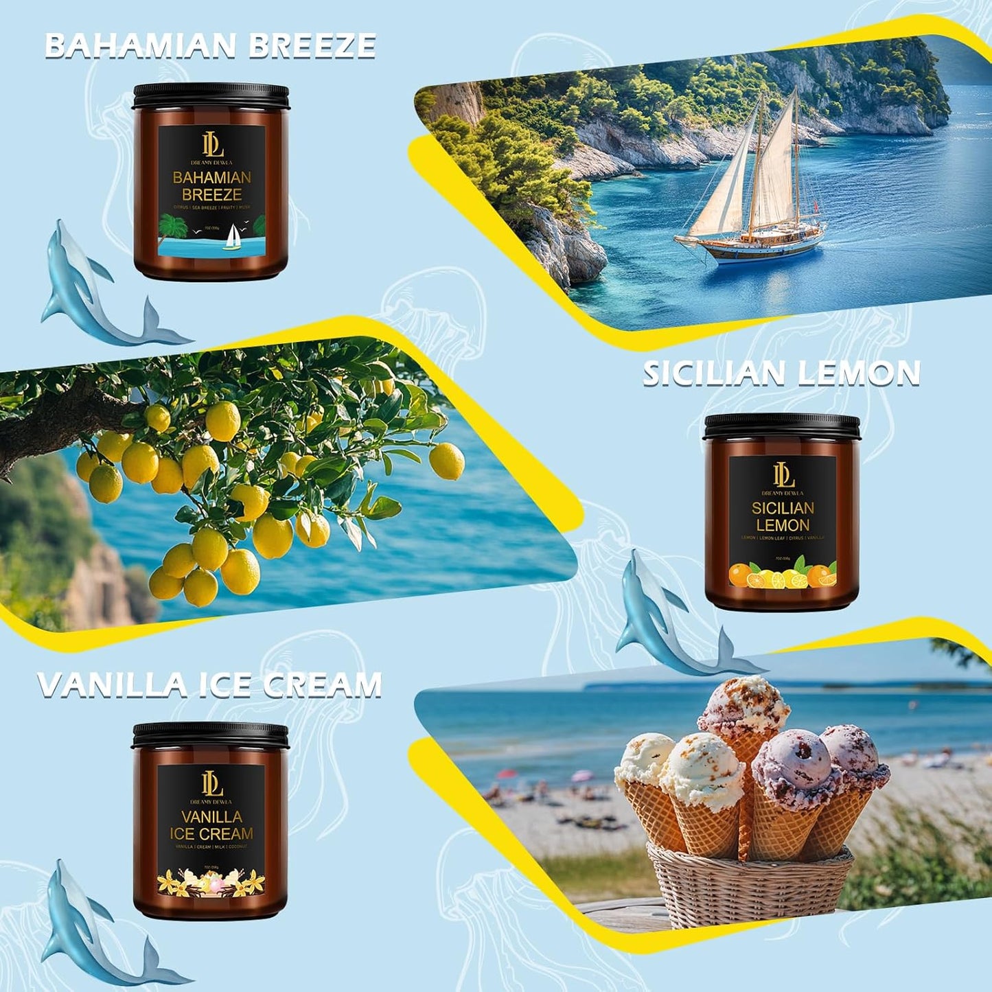 Scented Candles Set, 4 Pack Soy Candles for Home Scented, Candle Gifts for Men Women, Scents of Pineapple Cocktail/Coconut Vanilla/Pink Sands/Bahamian Breeze
