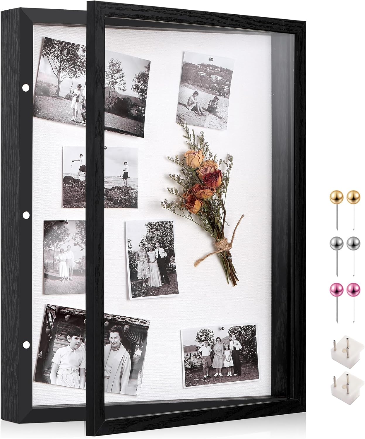8x10 Deep Shadow Box Picture Frame Display Case with Linen Back and Stand,Real Glass Black Shadow Memory Box Frame 8x10 for Flower Baby Pet Wedding Photo Art Craft Memorial Wall Decor Gift