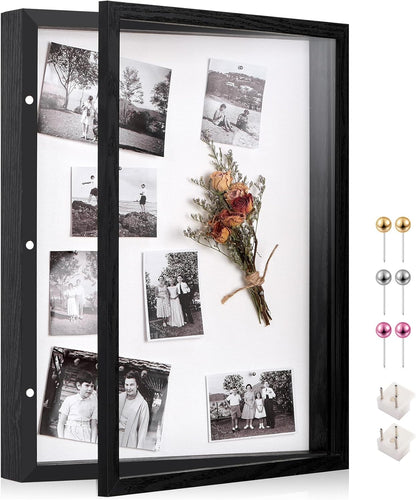 8x10 Deep Shadow Box Picture Frame Display Case with Linen Back and Stand,Real Glass Black Shadow Memory Box Frame 8x10 for Flower Baby Pet Wedding Photo Art Craft Memorial Wall Decor Gift