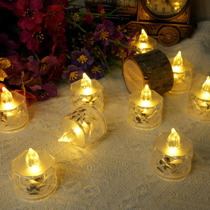 SupBri 24 Pack Flameless Tea Lights Candles Battery Operated, Crystal Led Tealight Candles,Votive Electric Fake Candles for Valentines Wedding Diwali Christmas Decorations