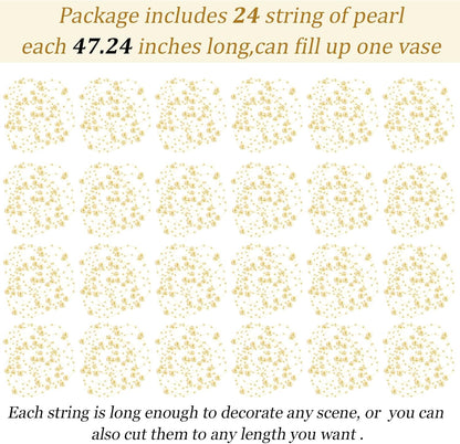 Tondiamo 24 Pcs Artificial Pearl String for Floating Candle Faux Pearls Beads String Garland Centerpiece Decoration for Vases Filler Wedding Spring Holiday Party Decor(Gold)