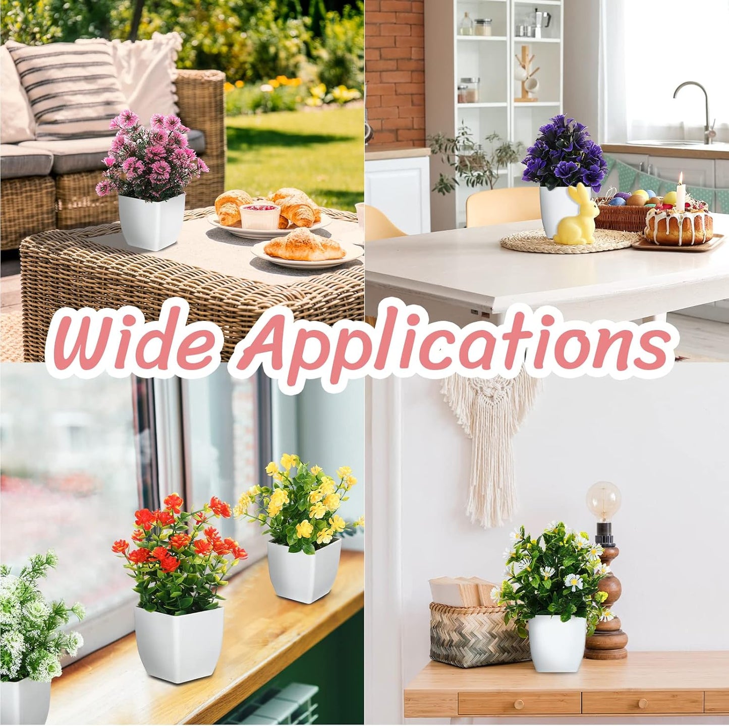 Cindeer 16 Pcs Small Fake Plants Artificial Potted Plants Faux House Plant Mini Pot Plastic Flowers for Indoor Outdoor Home Kitchen Office Desktop Wedding Decor