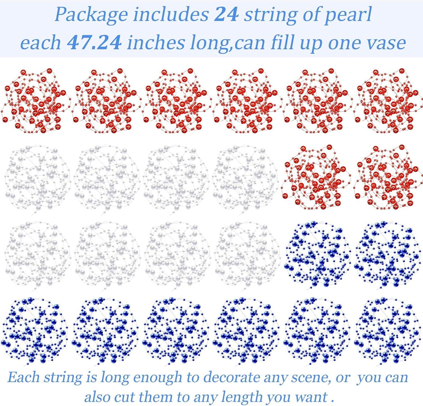 Tondiamo 24 Pcs Artificial Pearl String for Floating Candle Faux Pearls Beads String Garland Centerpiece Decoration for Vases Filler Wedding Spring Holiday Party Decor(Gold)