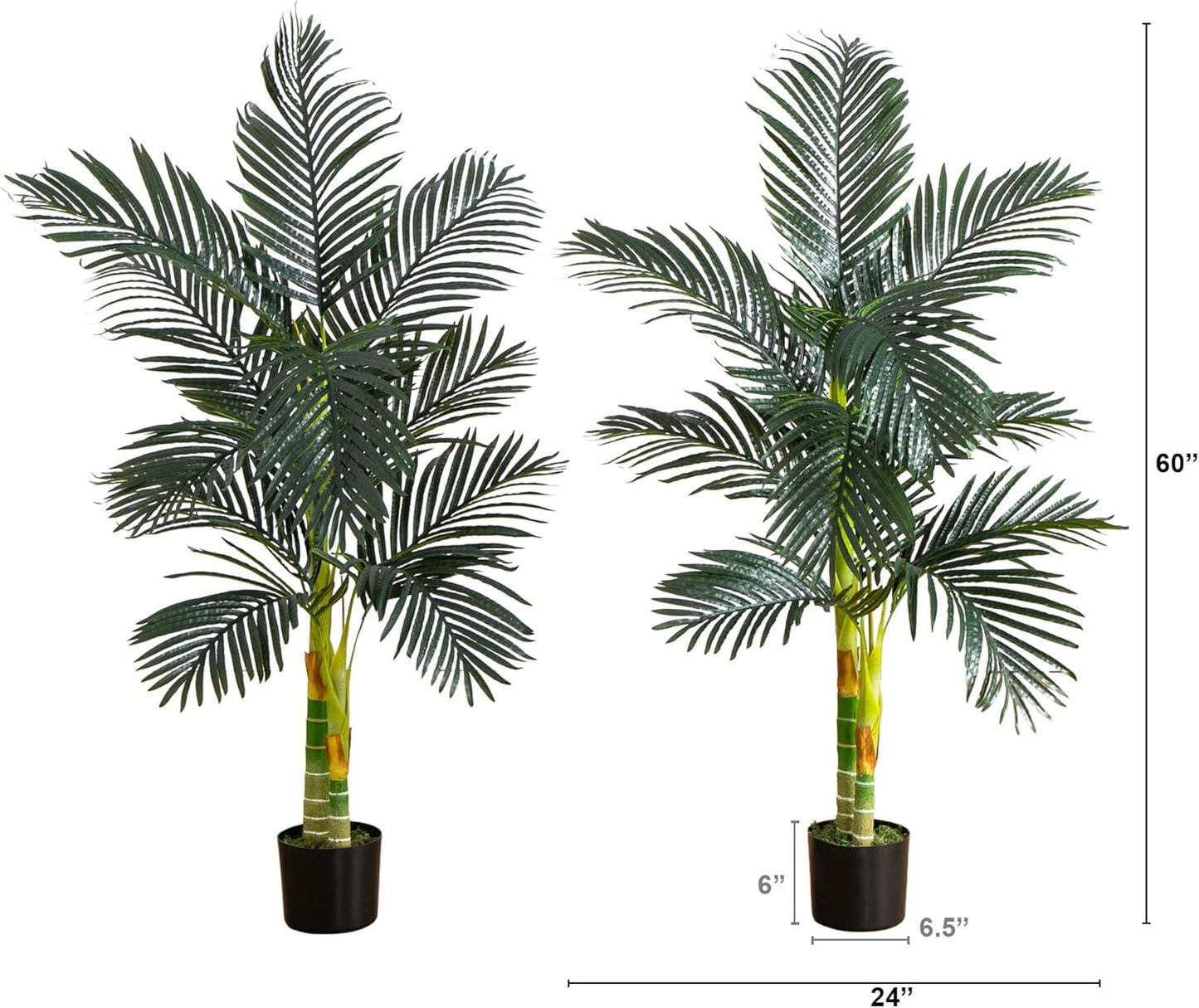 Nearly Natural 6.5ft Artificial Golden Cane Palm Tree, Lifelike Silk Indoor Palm With Three Textured Trunks Flexible Fronds Nursery Planter, Low Maintenance
