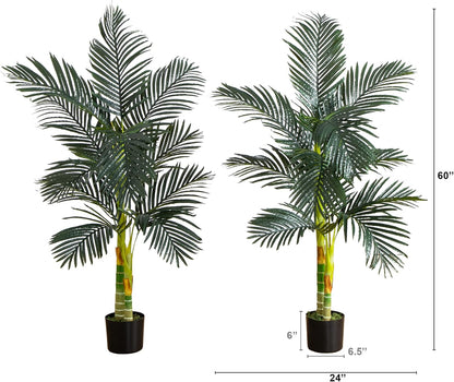Nearly Natural 6.5ft Artificial Golden Cane Palm Tree, Lifelike Silk Indoor Palm With Three Textured Trunks Flexible Fronds Nursery Planter, Low Maintenance