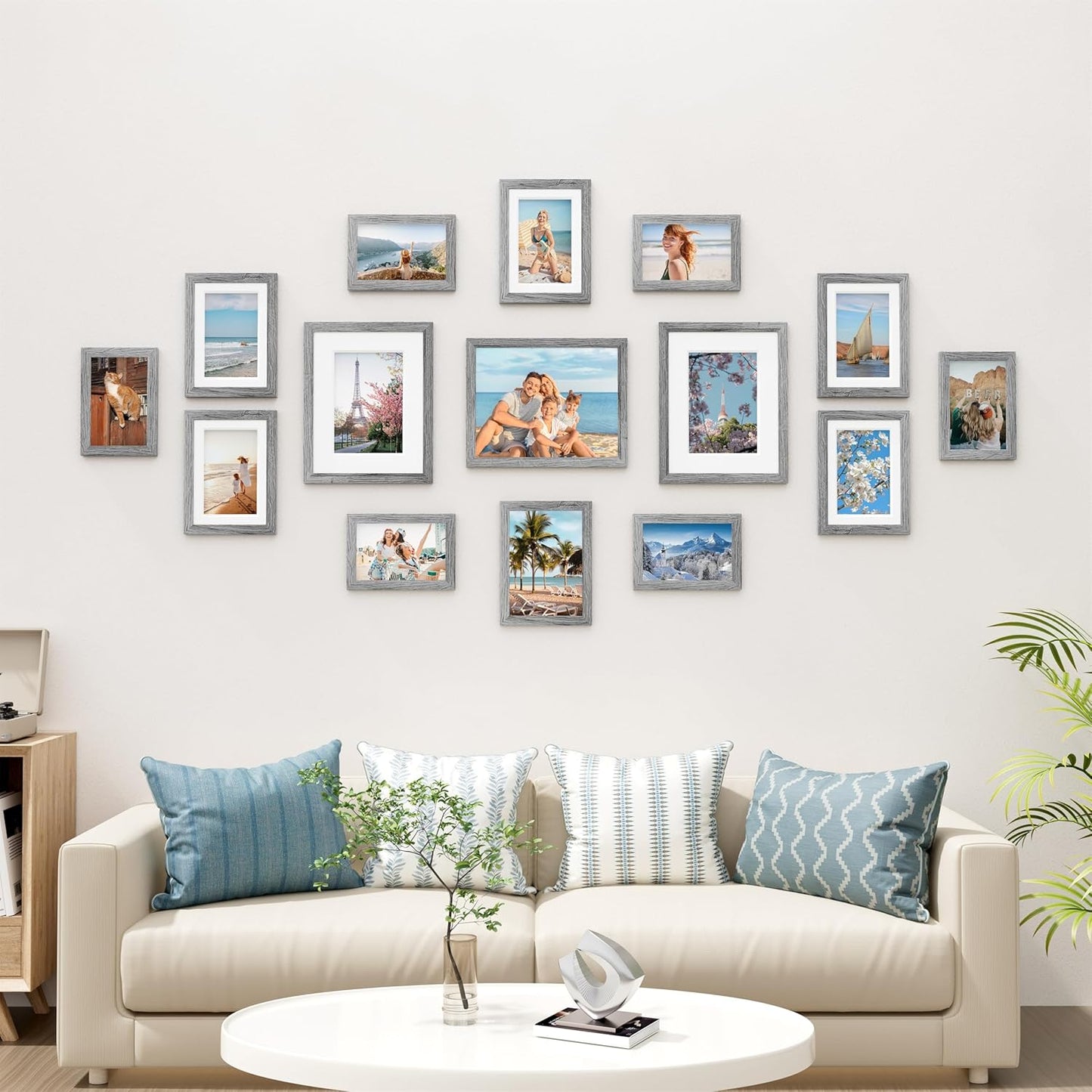 Vittanly 15 Pack Picture Frames Collage Wall Decor for Mounting or Tabletop Display, Gallery Frame Set for Family, Multi Sizes Including 3pcs 8x10, 6pcs 5x7, 6pcs 4x6, Black