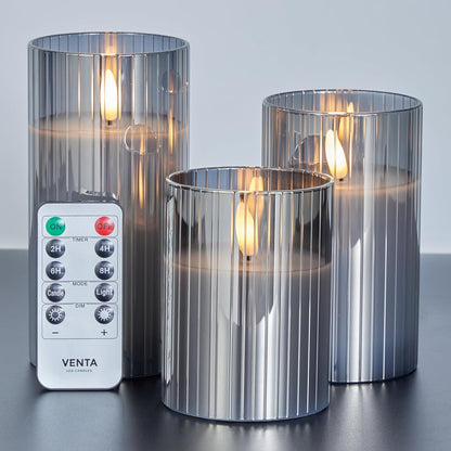 VENTA Set of 3 Warm Ivory Pillar Candles | Real Wax Battery Operated Candles with Flickering Flame | Timeless Year-Round Decor for Weddings, Mantels & Centerpieces