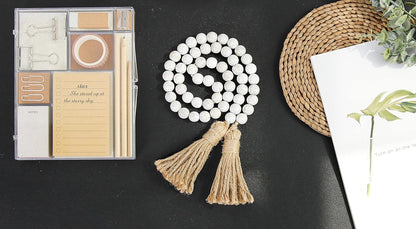 Meplait 39in Wood Bead Garland Farmhouse with Tassels,Versatile Prayer Beads Boho Chic Wall Hanging Home Decor (Black)