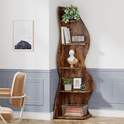 Tribesigns Corner Shelf, Modern 5-Tier Wall Corner Bookshelf, Stylish Corner Small Bookcase Storage Rack Plant Stand with Unique Shape for Living Room, Home Office (White, 1PC)