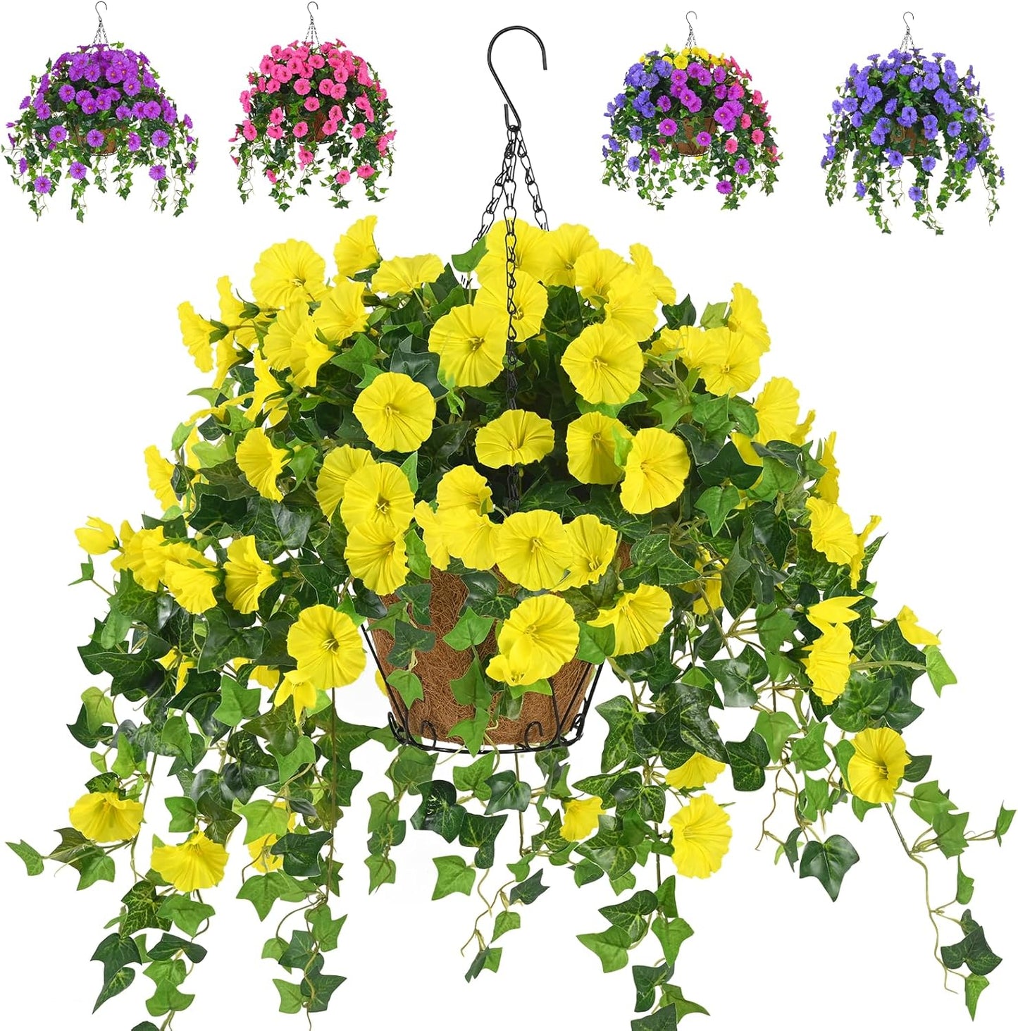 Waipfaru Artificial Hanging Baskets with Flowers, Fake Hanging Plants Outdoors, Urn Fillers for Outside Summer Decor (Fuchsia)