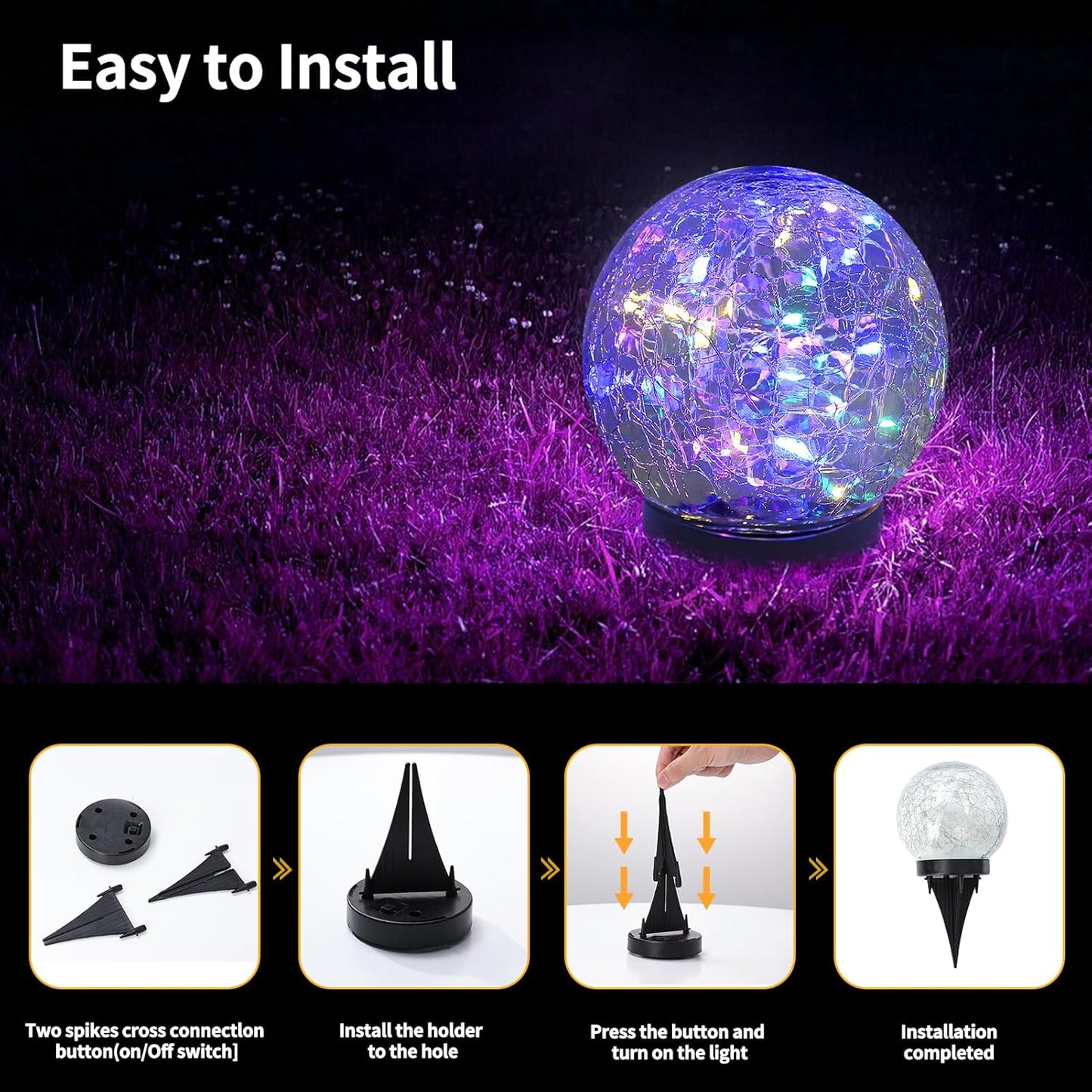 JKIMK Solar Globe Lights Outdoor Waterproof - Cracked Glass Ball Lights for Garden, Patio, Yard, Lawn and Backyard Decor - Solar Orbs for Outside Decorations