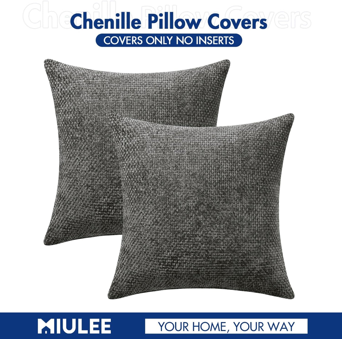 MIULEE Pack of 2 Couch Throw Pillow Covers 18x18 Inch Neutral Beige Modern Boho Accent Decorative Pillow Covers Soft Chenille Farmhouse Cushion Covers for Home Decor Bed Sofa Living Room