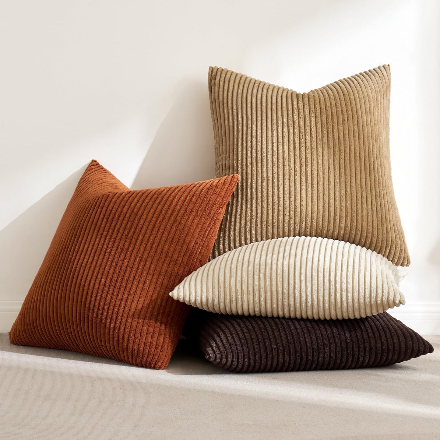 MIULEE Boho Farmhouse Sage Green Throw Pillow Covers 18x18 Inch Set of 4 Mordern Nordic Cushion Covers Soft Corduroy Spring Home Decor for Couch Bed Sofa Living Room Forest Green