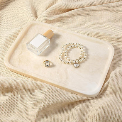 Koville Romano Travertine Tray, 12"x8" Natural Stone Vanity Tray for Countertop Bathroom Kitchen Dresser, Decorative Marble Catchall Trays for Perfume Jewelry, Rectangular Serving Tray(Beige)