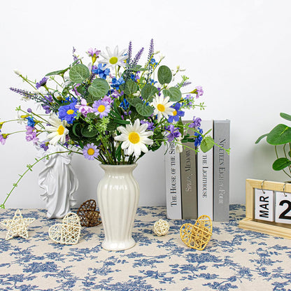 12 PCs Artificial Spring Summer Flowers Rustic Blue and White Artificial Flowers Wildflower Floral Stems with Daffodils Daisy Flower Picks for Vase Table Centerpieces Summer Spring Decor