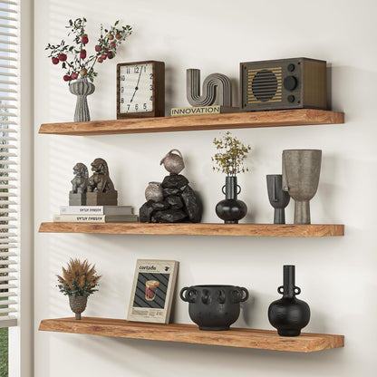 Floating Shelves 36 Inches Long - 8 Inch Deep Rustic Premium Solid Pine Wood for Storage - Farmhouse Wall Mounted for Living Room - Heavy-Duty Metal Bracket - 36" W x 8" D - Set of 2 - White Color