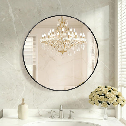 OLIXIS Arched Bathroom Mirror for Over Sink, 34x32 Inch Wall Mirror Arched Rounded Rectangle, Modern Wall Mount Vanity Mirror with Matte Metal Deep Framed, for Home Decor, Living Room, Black