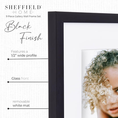 Sheffield Home 9 Piece Gallery Wall Frame Set, 11x14 in. matted to 8x10 in. (Matte Black)