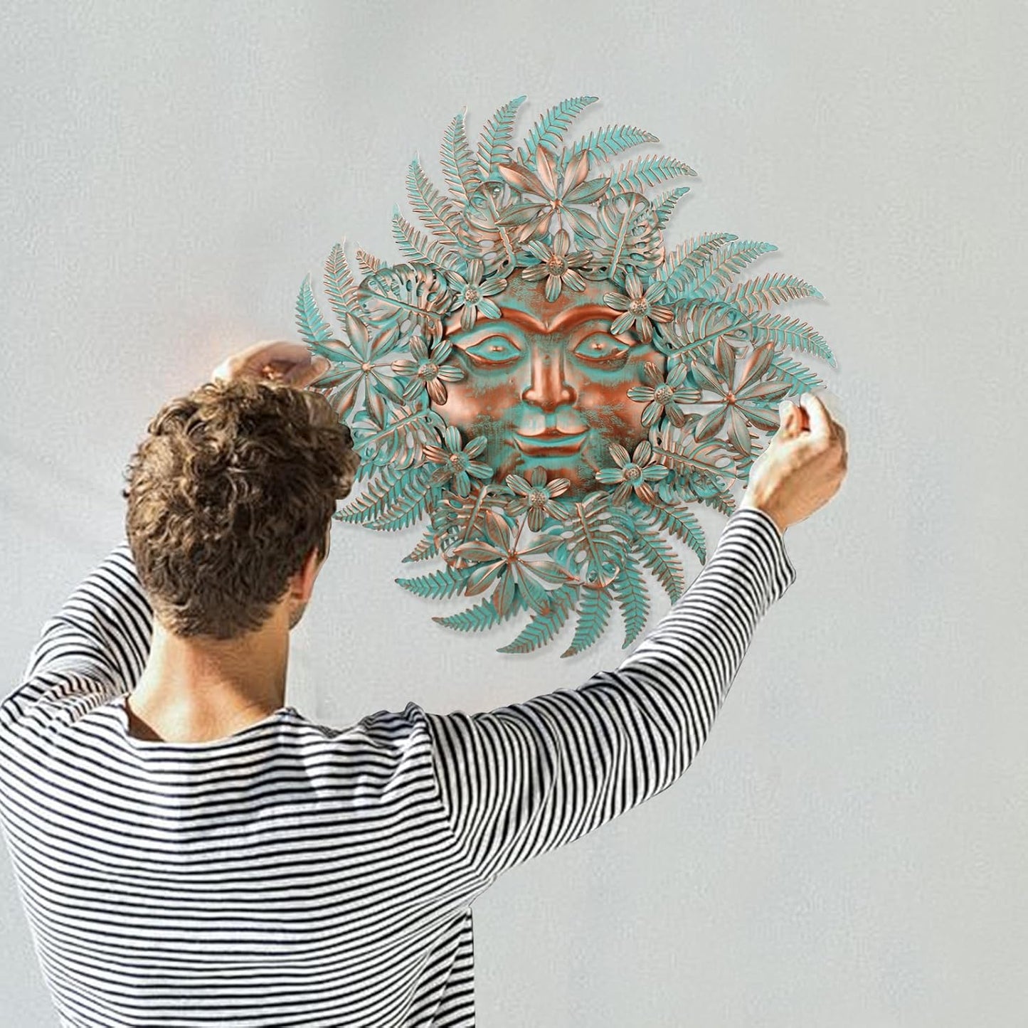 Large Metal Sun Wall Decor Outdoor, 27 Inch Sun and Moon Decor Metal Wall Art, 3D Sun Wall Decor for Patio Garden Yard Fence Bedroom Living Room Decoration