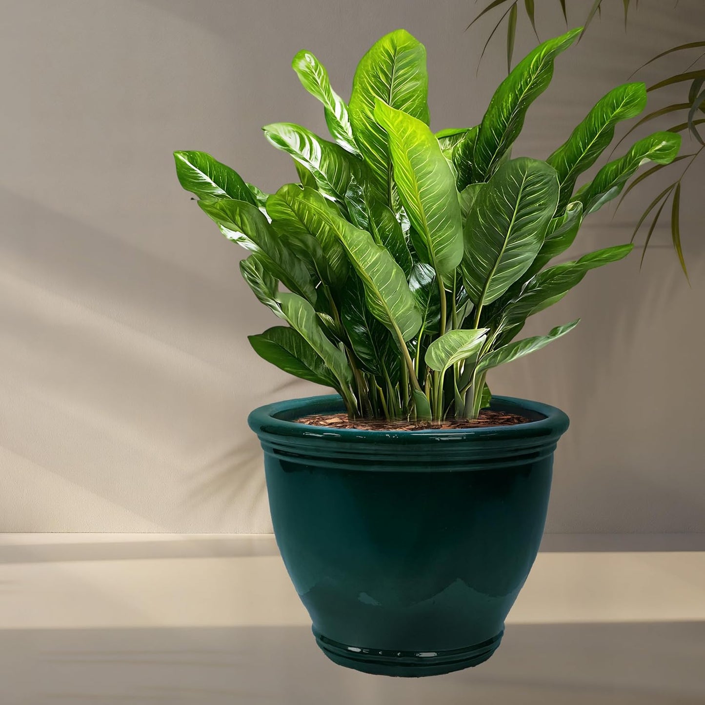 Sunnydaze Large Ceramic Plant Pot - Round Outdoor Glazed Ceramic Planter Pot with Drainage - Studio - Imperial Blue - 18.5"