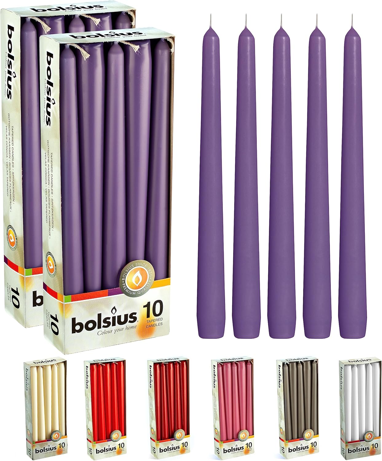 BOLSIUS Ivory Taper Candles - 10 Pack Unscented 10 Inch Dinner Candle Set - 8 Hours Burn Time - Premium European Quality - Smokeless and Dripless Household, Wedding, Party, and Home Décor Candlesticks