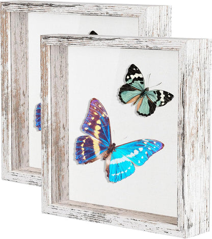 Califortree 8x8 Shadow Box Frame with Soft Linen Back - Push Pins Included, Memory Box Display Case for Flower, Tickets and 3D Items, Black