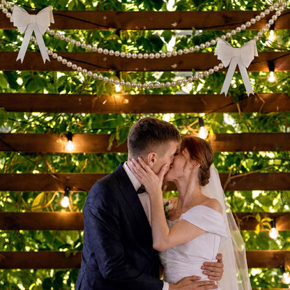 Canlierr 2 Pcs 5.6ft Wedding Giant Pearl Garland Decorations Large Faux Bead Garland with Hook for Ceremony Photo Booth Outdoor Proposal Scene Garden Beach Party Decor(Ivory White,25mm,Simple)