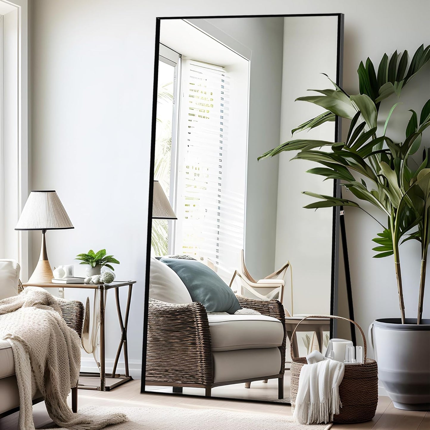 NicBex Full Length Mirror with Stand, 56"x19" Aluminum Alloy Frame Floor Mirror, Black, Shatter-Proof Glass - Free Standing, Leaning Against Wall or Wall-Mounted, for Bedroom Living Room Dressing Room