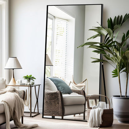 NicBex Full Length Mirror with Stand, 56"x19" Aluminum Alloy Frame Floor Mirror, Black, Shatter-Proof Glass - Free Standing, Leaning Against Wall or Wall-Mounted, for Bedroom Living Room Dressing Room
