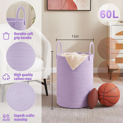 Artfeel Laundry Basket,Woven Cotton Rope Laundry Hamper,60L for Decor Storage of Dirty Clothes,Toys and Blankets in Bathroom,Baby Room and Living Room