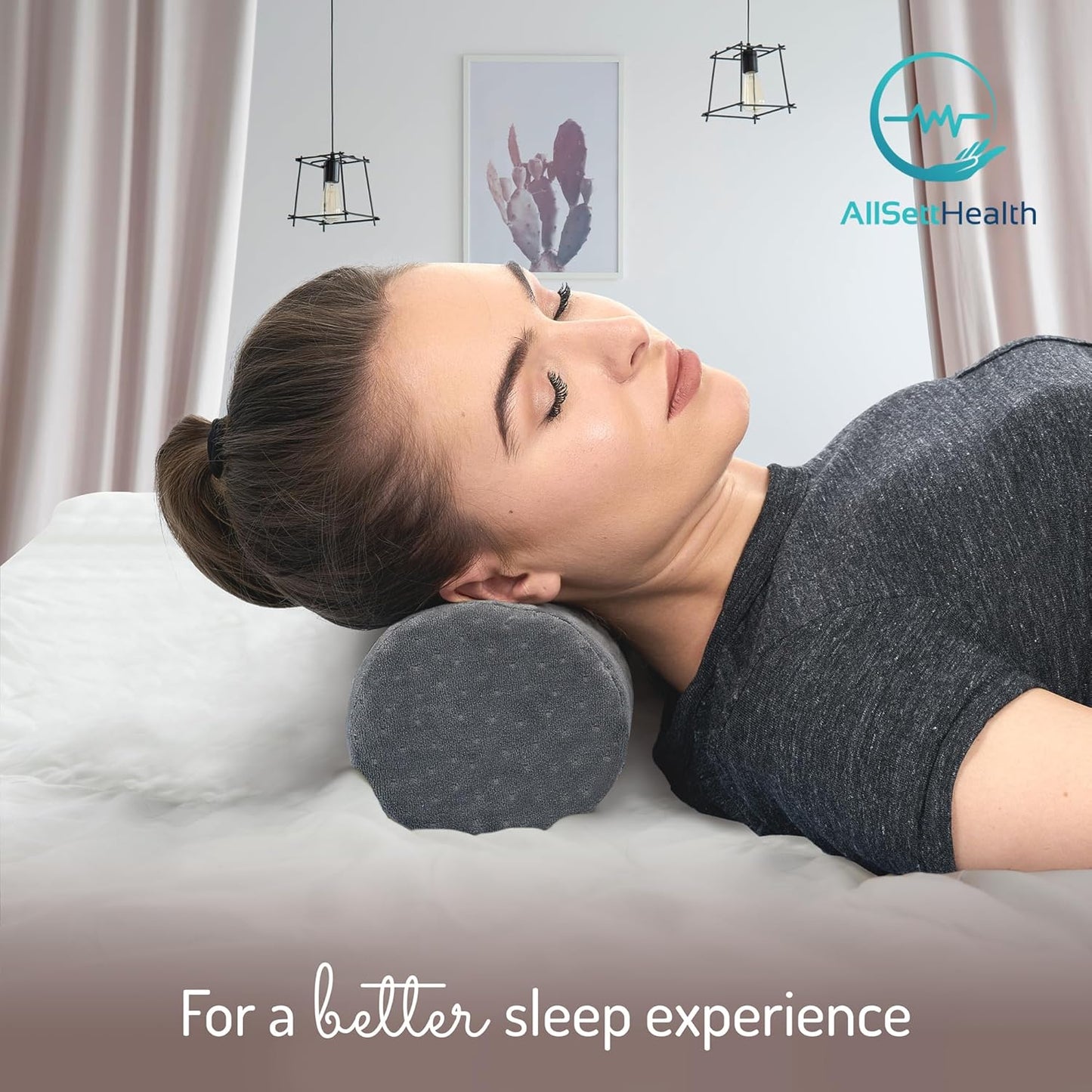 AllSett Health Round Cervical Roll Cylinder Bolster Pillow with Removable Washable Cover, Ergonomically Designed for Head, Neck, Back, and Legs || Ideal for Spine and Neck Support, Navy