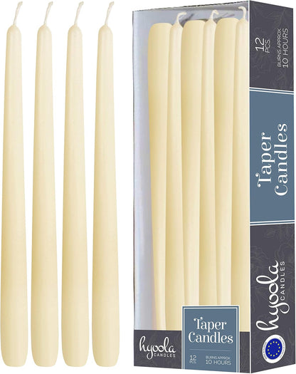 Hyoola 12 Pack Tall Taper Candles - 10 Inch Woolwhite Dripless, Unscented Dinner Candle - Paraffin Wax with Cotton Wicks - 8 Hour Burn Time