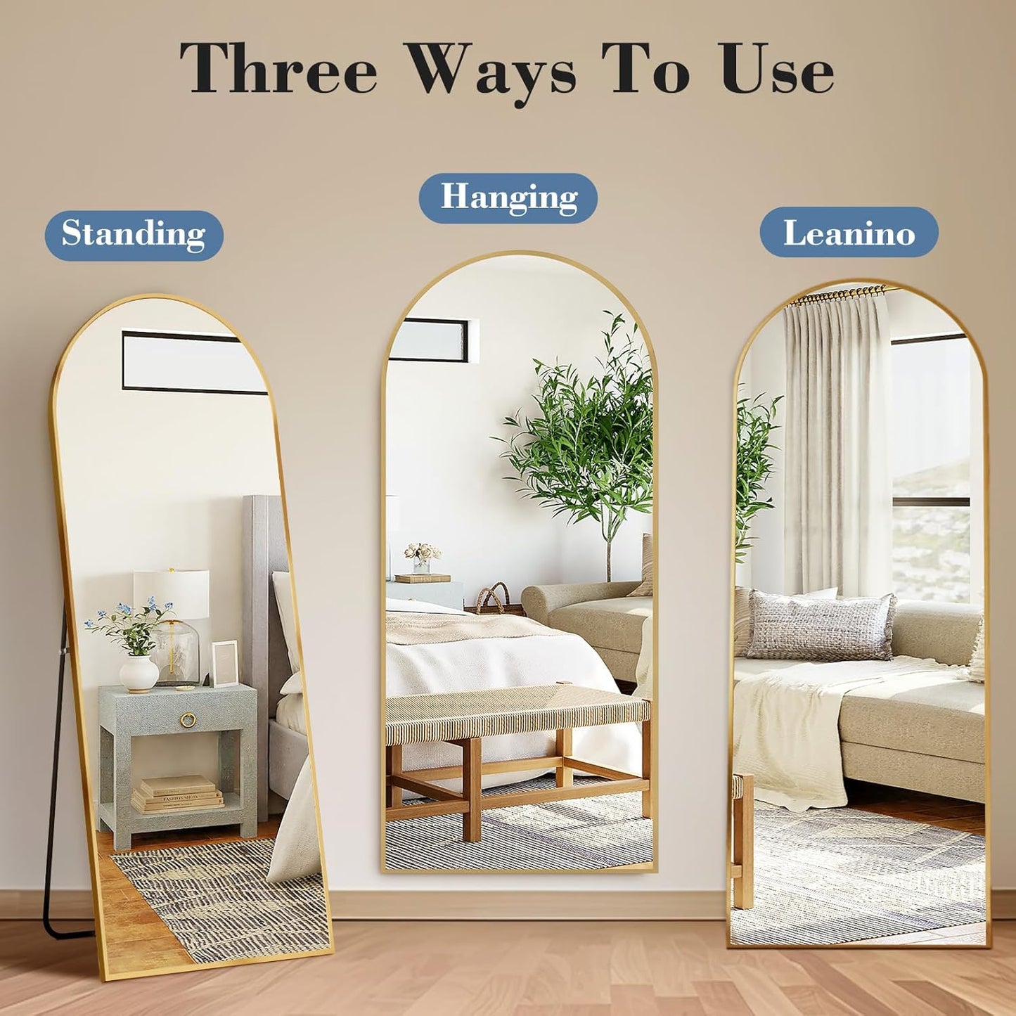 DUMOS Arched Full Length Mirror with Stand 64"x21" Floor Standing Aluminum Frame for Bedroom Body Hanging Leaning Modern Simple Home Decor Shatter-proorf Nano Glass Wall Living Room Cloakroom Black