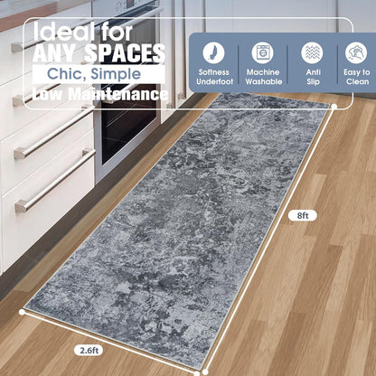 8x10 Area Rugs for Living Room Rug Washable: Abstract Large Rug for Dining Room Bedroom Carpet Non Slip 8 by 10 Indoor Modern Nursery Home Office Blue Grey