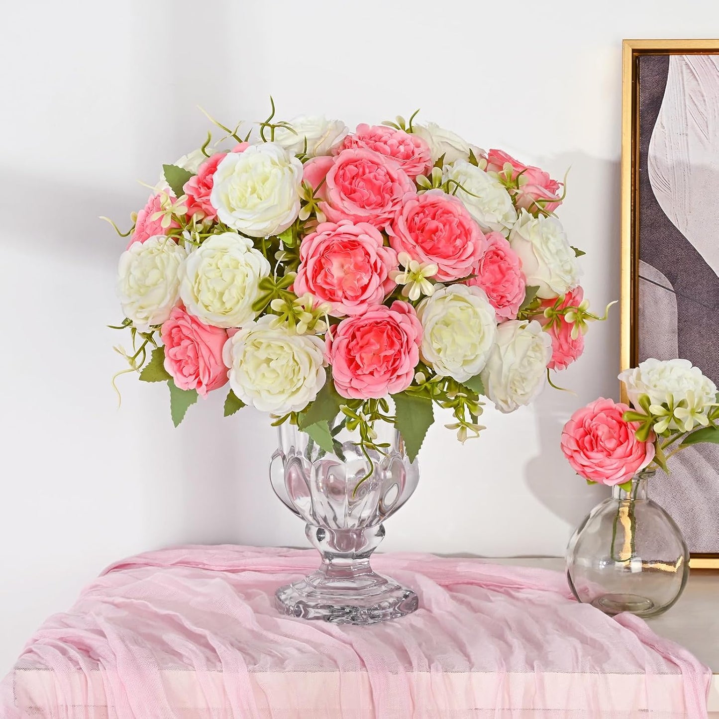 MARTINE MALL 2 Packs Peonies Artificial Flowers, Light Pink Artificial Peonies, Silk Peonies Flowers Fake Peonies Artificial Flowers Peonies Bouquet for Centerpiece Table Wedding Party Home Decor