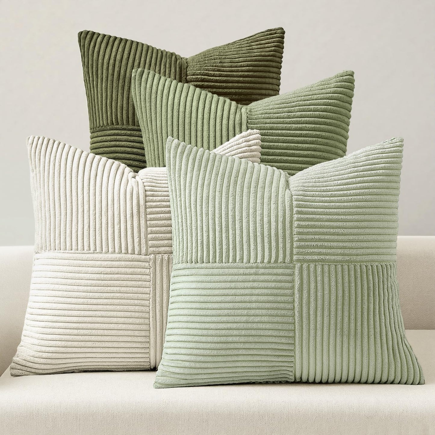 MIULEE Teal Orange Decorative Throw Pillow Covers 18x18 Inch Set of 4 Boho Corduroy Striped Cushion Cases Modern Farmhouse Patchwork Pillow Cases for Couch Sofa Bedroom Home Decor