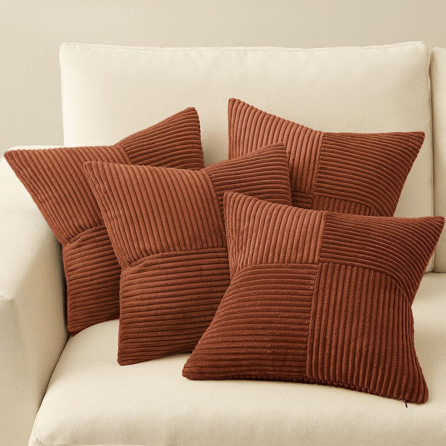 MIULEE Teal Orange Decorative Throw Pillow Covers 18x18 Inch Set of 4 Boho Corduroy Striped Cushion Cases Modern Farmhouse Patchwork Pillow Cases for Couch Sofa Bedroom Home Decor