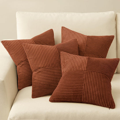 MIULEE Teal Orange Decorative Throw Pillow Covers 18x18 Inch Set of 4 Boho Corduroy Striped Cushion Cases Modern Farmhouse Patchwork Pillow Cases for Couch Sofa Bedroom Home Decor