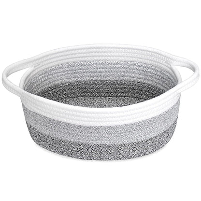 ABenkle Small Basket with Handles, Boho Decorative Rope Woven Dog Cat Toy Storage Bin Shelf Storage Organizer, Easter Christmas Gift Basket, 12"x8"x5", White
