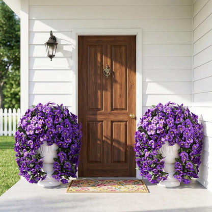 HyeFlora Artificial Flowers for Outdoors, 2pcs Faux Silk Pansies Flowers UV Resistant Fake Hanging Flower Plants for Outside Planters Porch Yard Patio Window Box (Mix Purple)