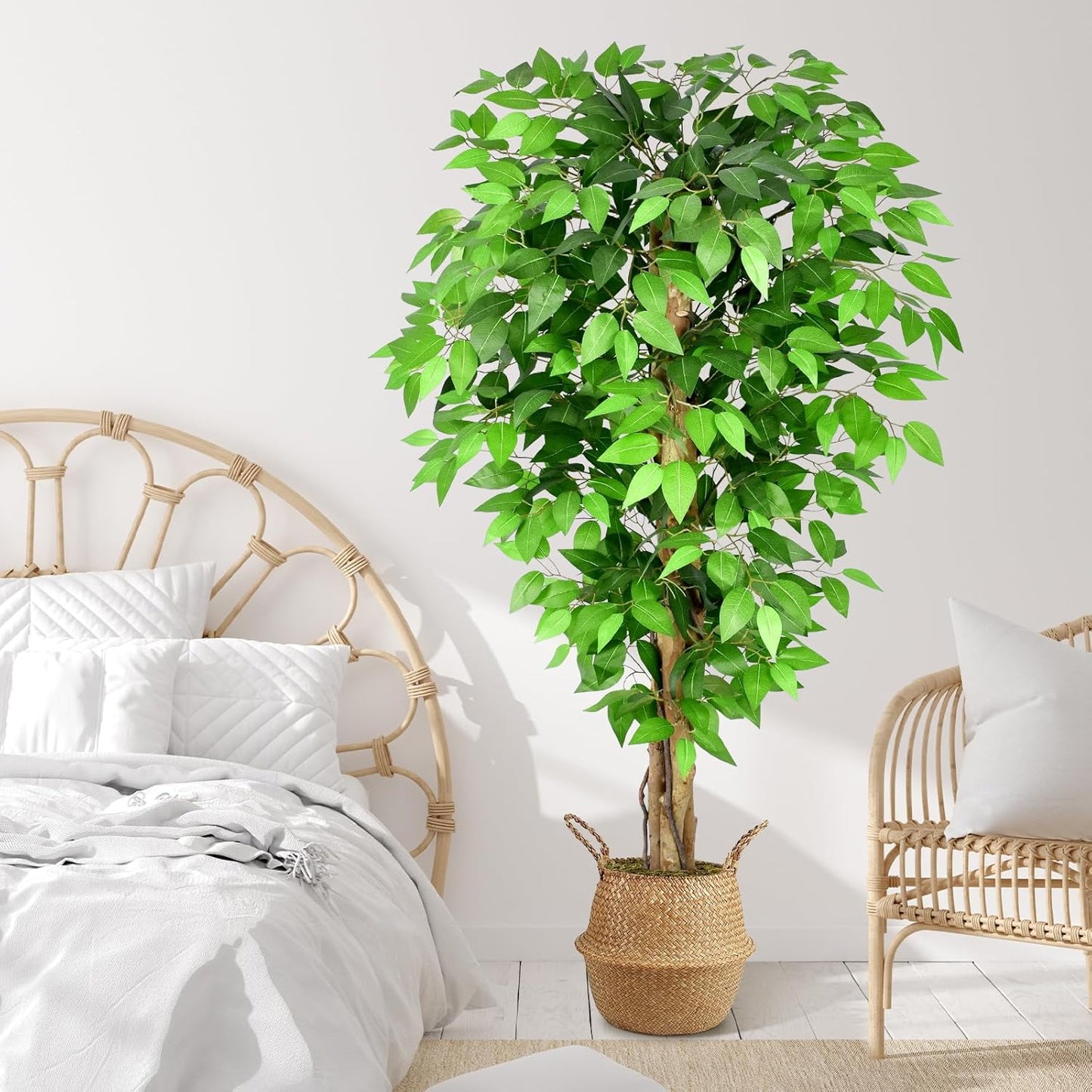 7ft Large Ficus Artificial Trees with Natural Curved Trunks, 84" Tall Lush Faux Tree for Home Decor Indoor, Green Lifelike Fake Ficus Tree Artificial Plants in Pot