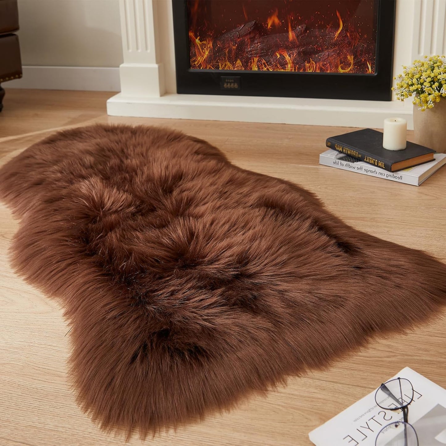 EasyJoy Ultra Soft Fluffy/Fuzzy Shaggy Area Rug Faux Fur Chair Cover Seat Pad for Bedroom Floor Sofa Living Room (2 x 6 ft Sheepskin, Beige)