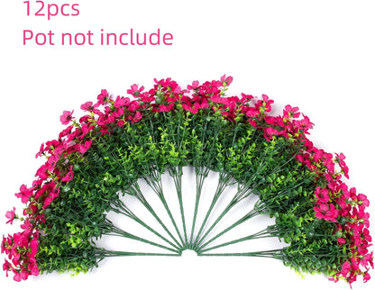HyeFlora Artificial Flowers for Outdoor Indoor Garden Home Decoration, Faux Flower Daisy with Eucalyptus Leaves Fake Plants Greenery Boxwood Porch Patio, 12 Bundles (Mix Pink Red Purple Yellow)