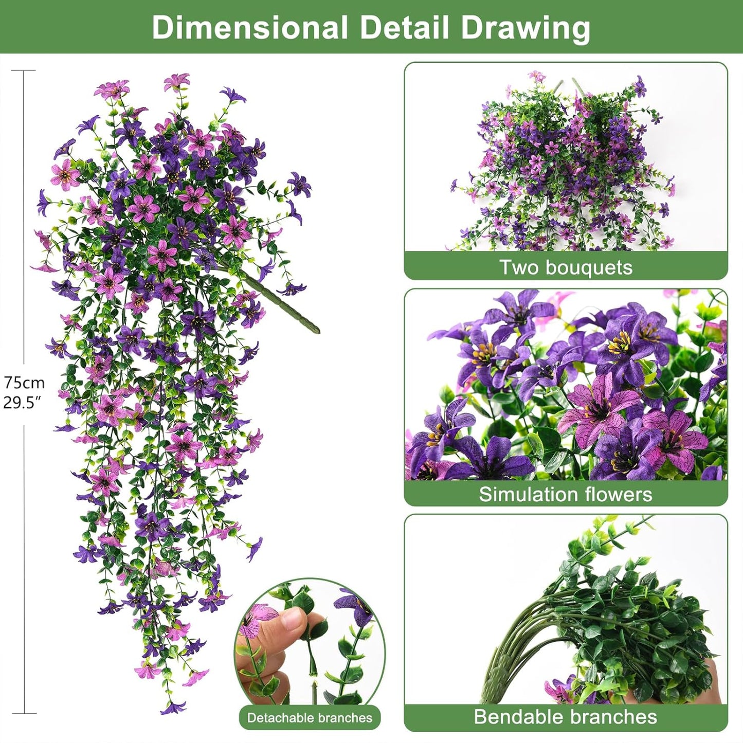 INQCMY Artificial Fake Hanging Flowers Plants for Outdoor Summer Decoration,2 PCS Faux Silk Daisy with Eucalyptus Leaves,UV Resistant Look Real for Outside Home Planter Porch Patio Balcony Yard Decor