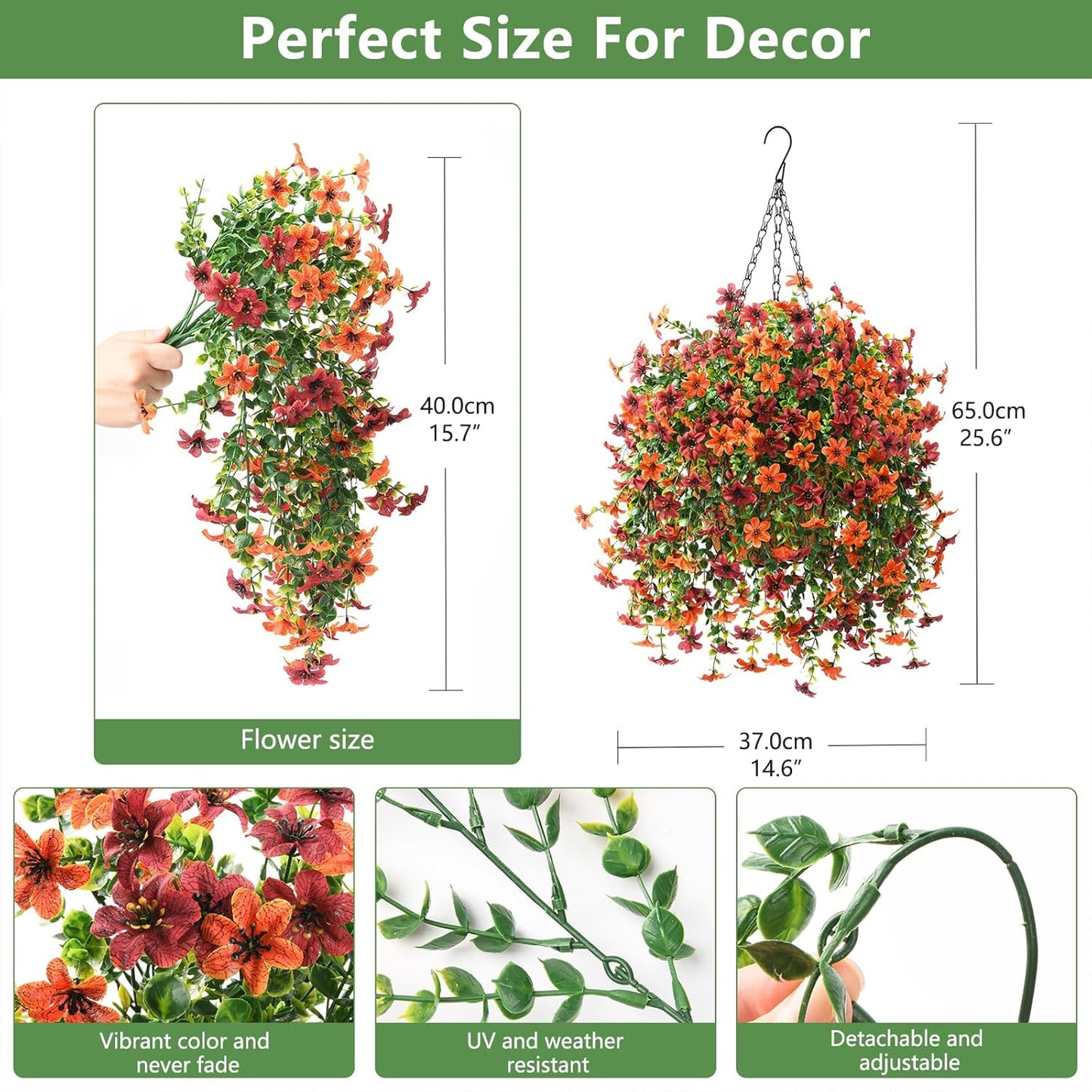INQCMY Artificial Fake Hanging Plants Flowers Basket for Spring Summer Outdoor Outside Porch Decoration,UV Resistant Faux Silk Violet in Planter for Home Patio Balcony Garden Yard Decor(Red)