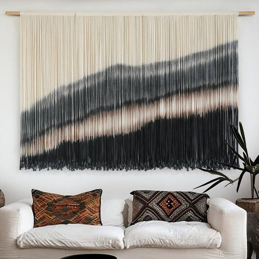 Jakalin Macrame Wall Hanging Dip Dyed Fiber Macrame Wall Decor Boho Cord Living Room Wall Art 57" Wx43 L