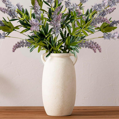 Dobbyby Ceramic Flower Vase 7.6 inch Farmhouse Rustic Vase Decorative Pottery Terracotta Vases for Home Decor Table Mantle Fireplace Living Room Bathroom Wedding Centerpiece (Whitewashed)