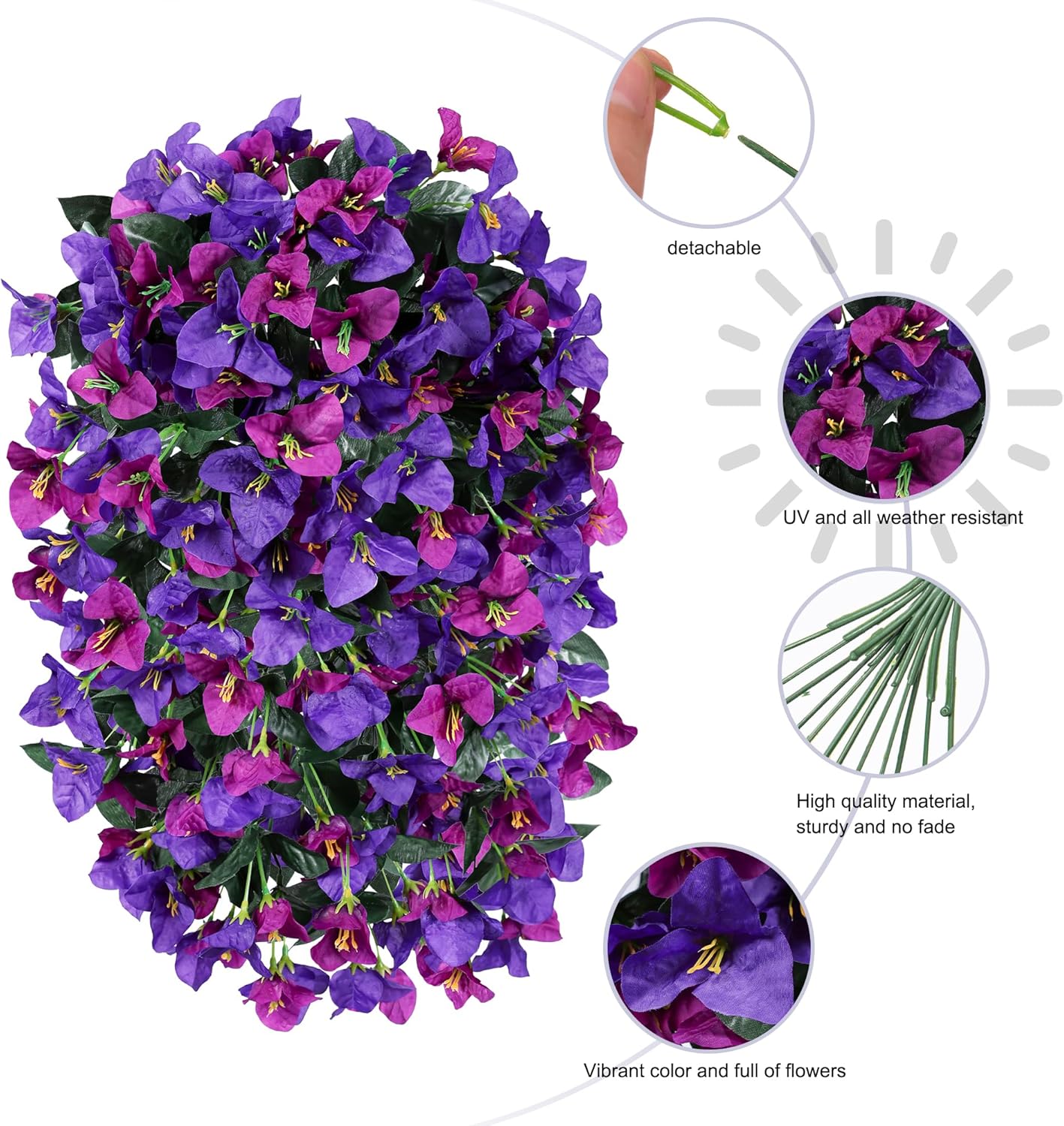 Faux Bougainvillea Artificial Flowers Plants for Outdoor Outside Decoration, 2 PCS Red Fake Flowers UV Resistant Look Real Silk Long Trailing Vines for Front Door Porch Planter Urn Patio Garden Yard