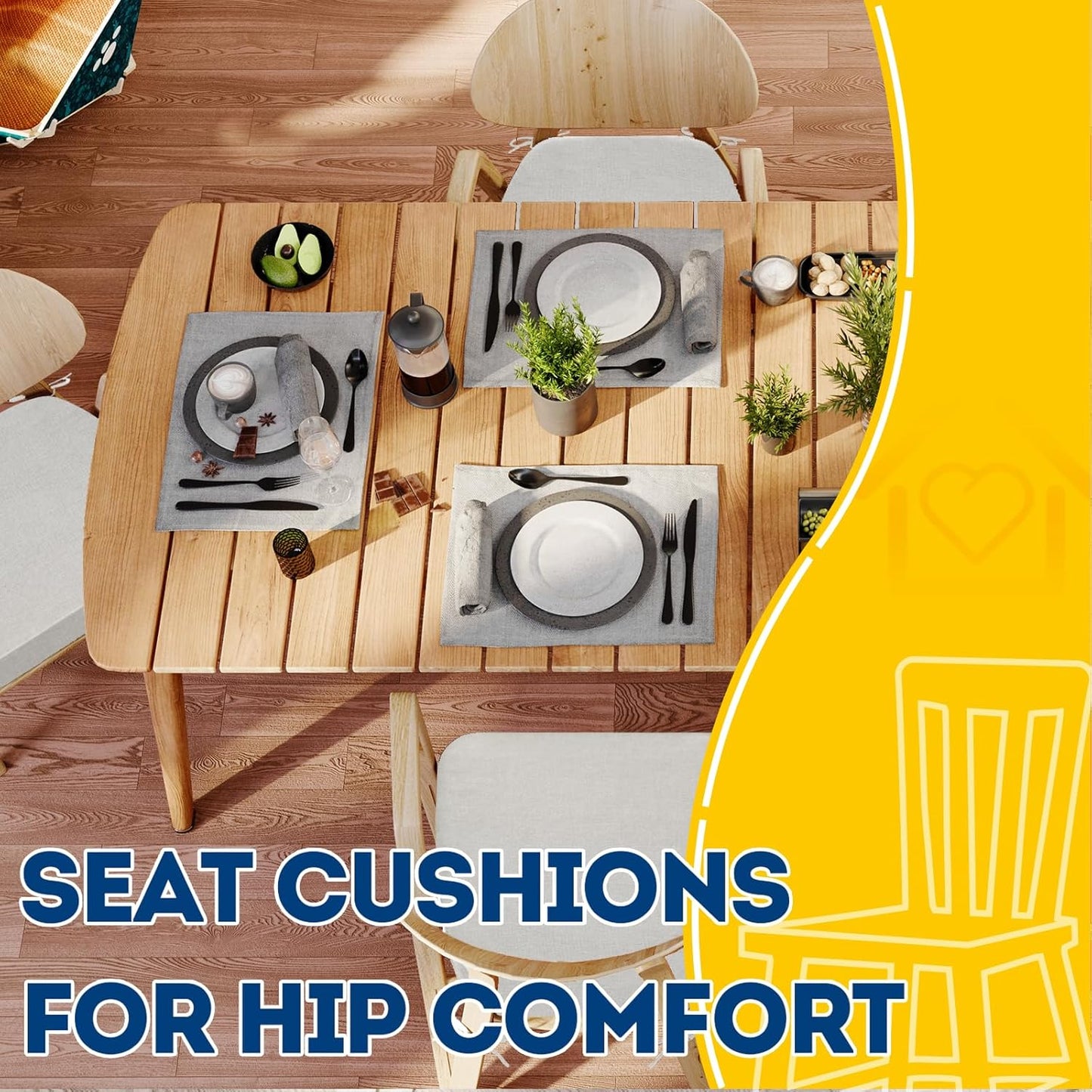 AAAAAcessories D-Shaped Chair Cushions, 2" Thick Dining Chair Pads with Ties and Removable, Machine-Washable Cover, 17" x 16", Set of 4, Oatmeal Beige - Colors A