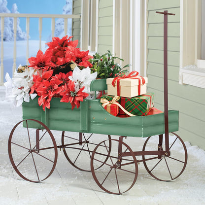 Collections Etc Amish Wagon Decorative Indoor/Outdoor Garden Backyard Planter, Red